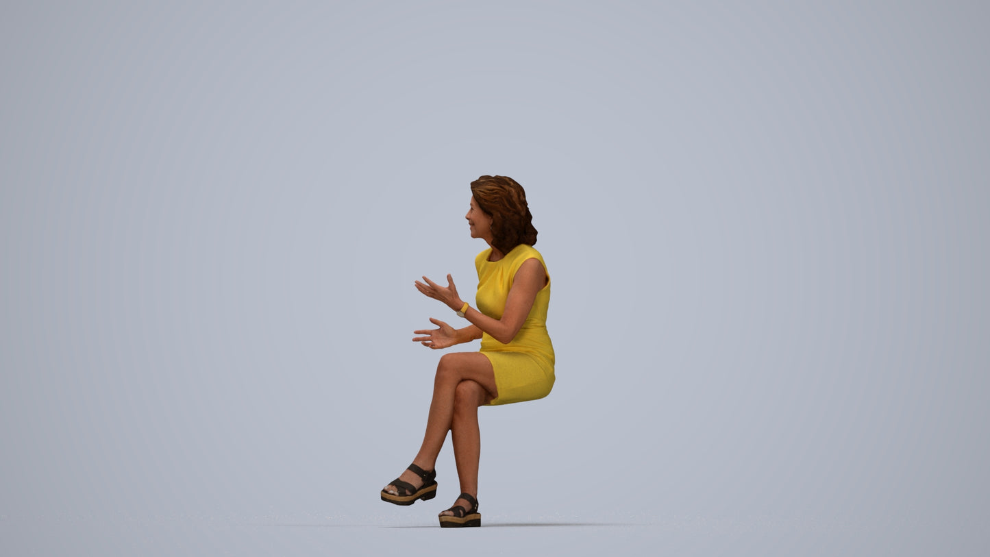 3D scanned woman sitting business, photorealistic archviz people for Enscape and SketchUp, top-down view render