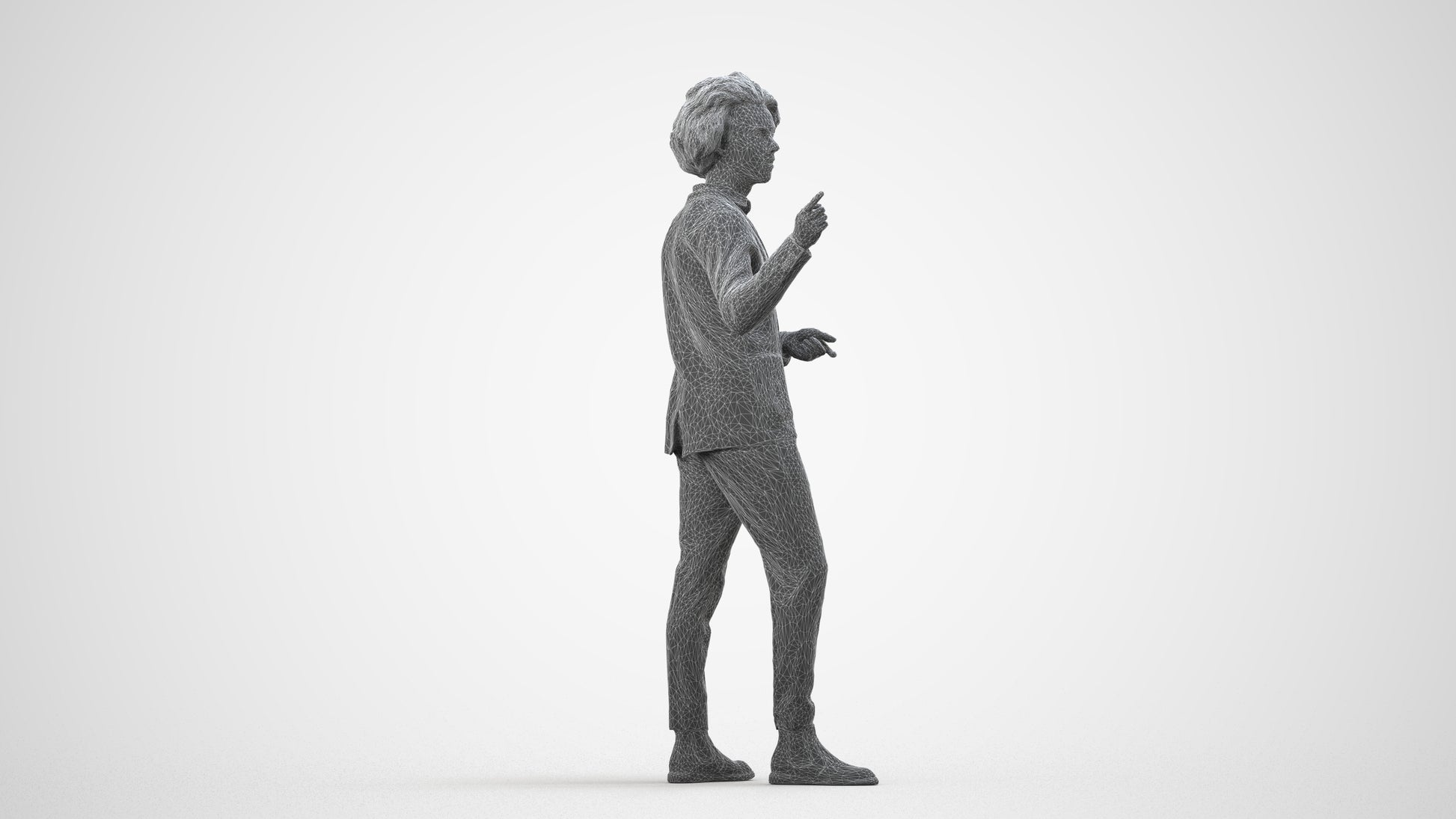 realistic 3D man business shopping, scanned archviz people for Blender and 3ds Max, wireframe side view