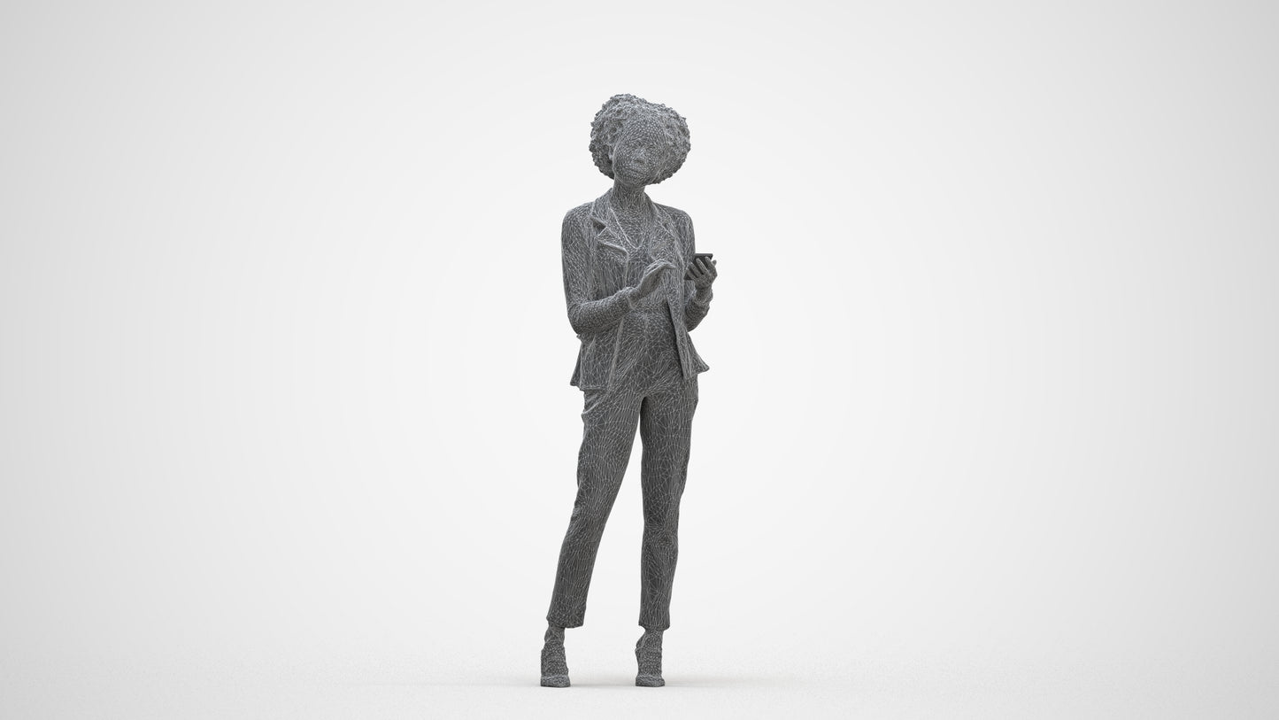 3D people model woman business standing, scanned human for 3ds Max rendering, three-quarter front view render