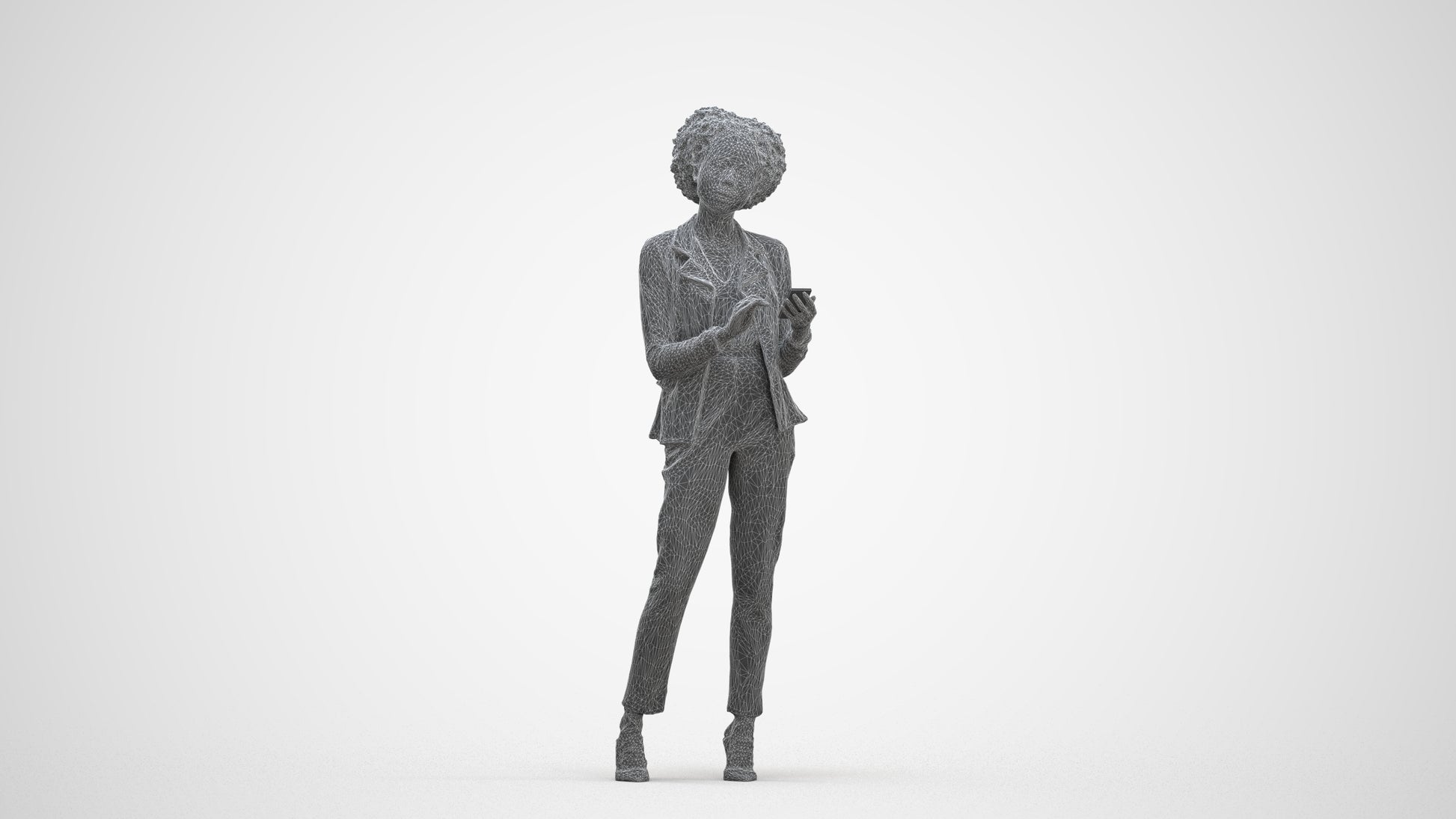 3D people model woman business standing, scanned human for 3ds Max rendering, three-quarter front view render