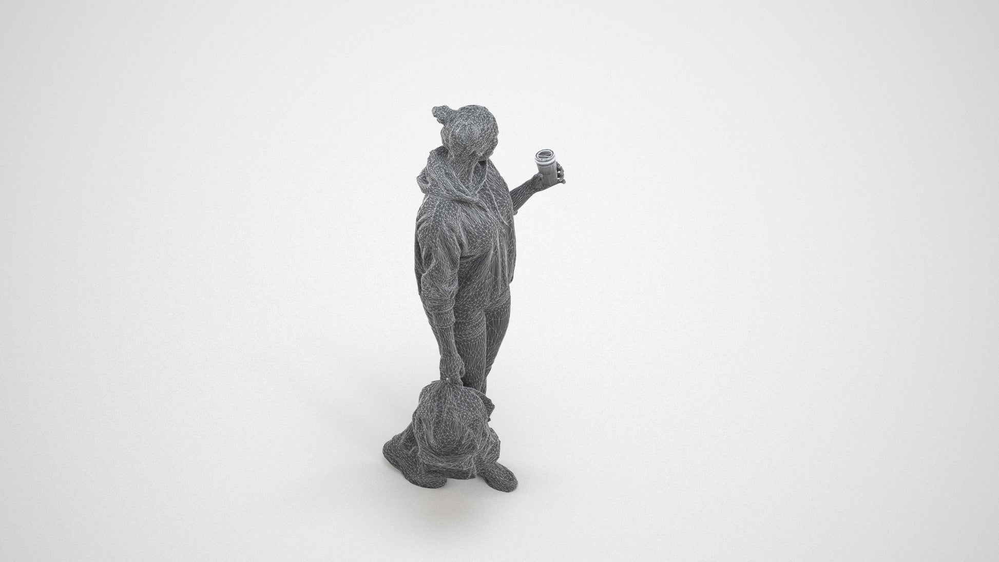 realistic 3D woman casual walking, scanned archviz people for Blender and 3ds Max, wireframe three-quarter view