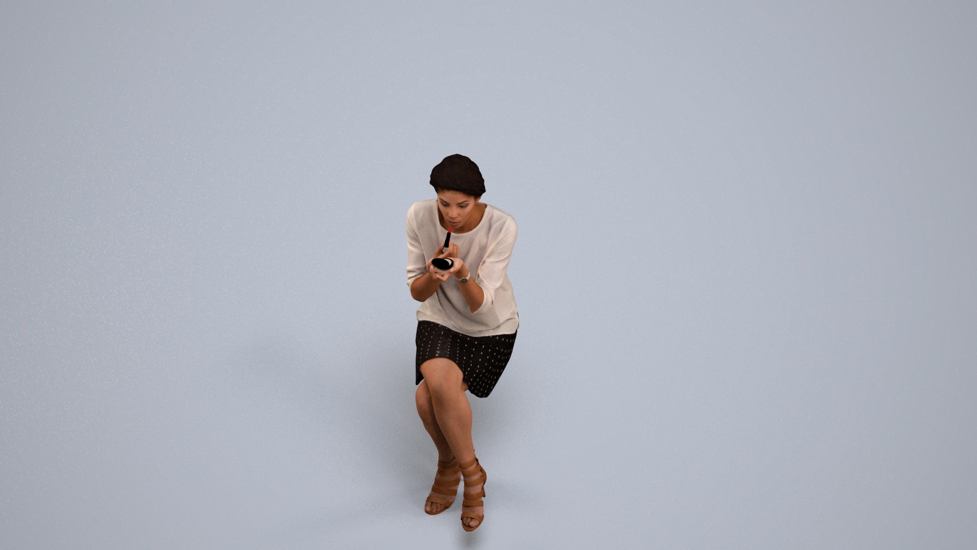 3D people model woman casual sitting, scanned human for 3ds Max rendering, back view render