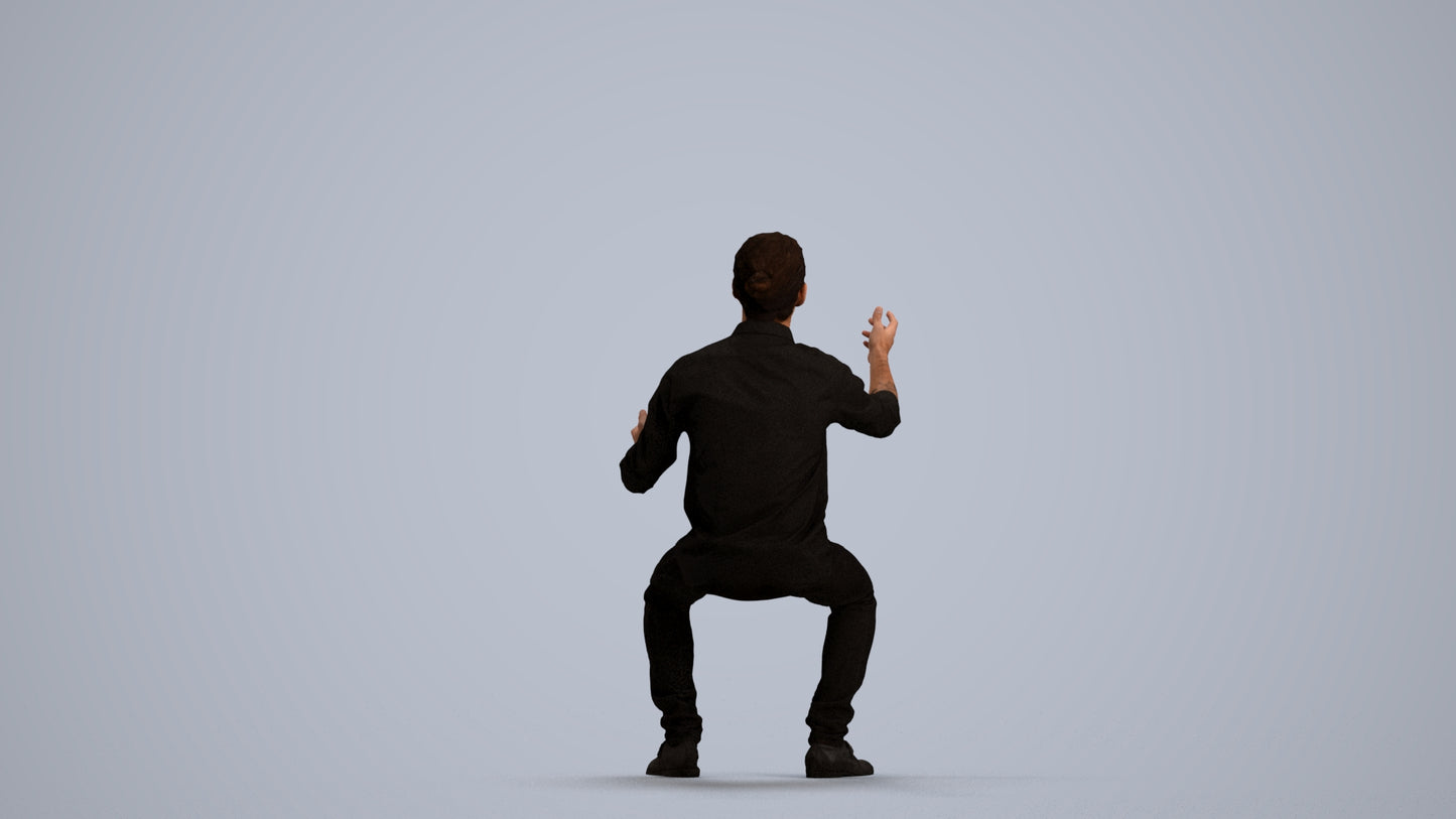 realistic 3D man casual sitting, scanned archviz people for Blender and 3ds Max, front view render