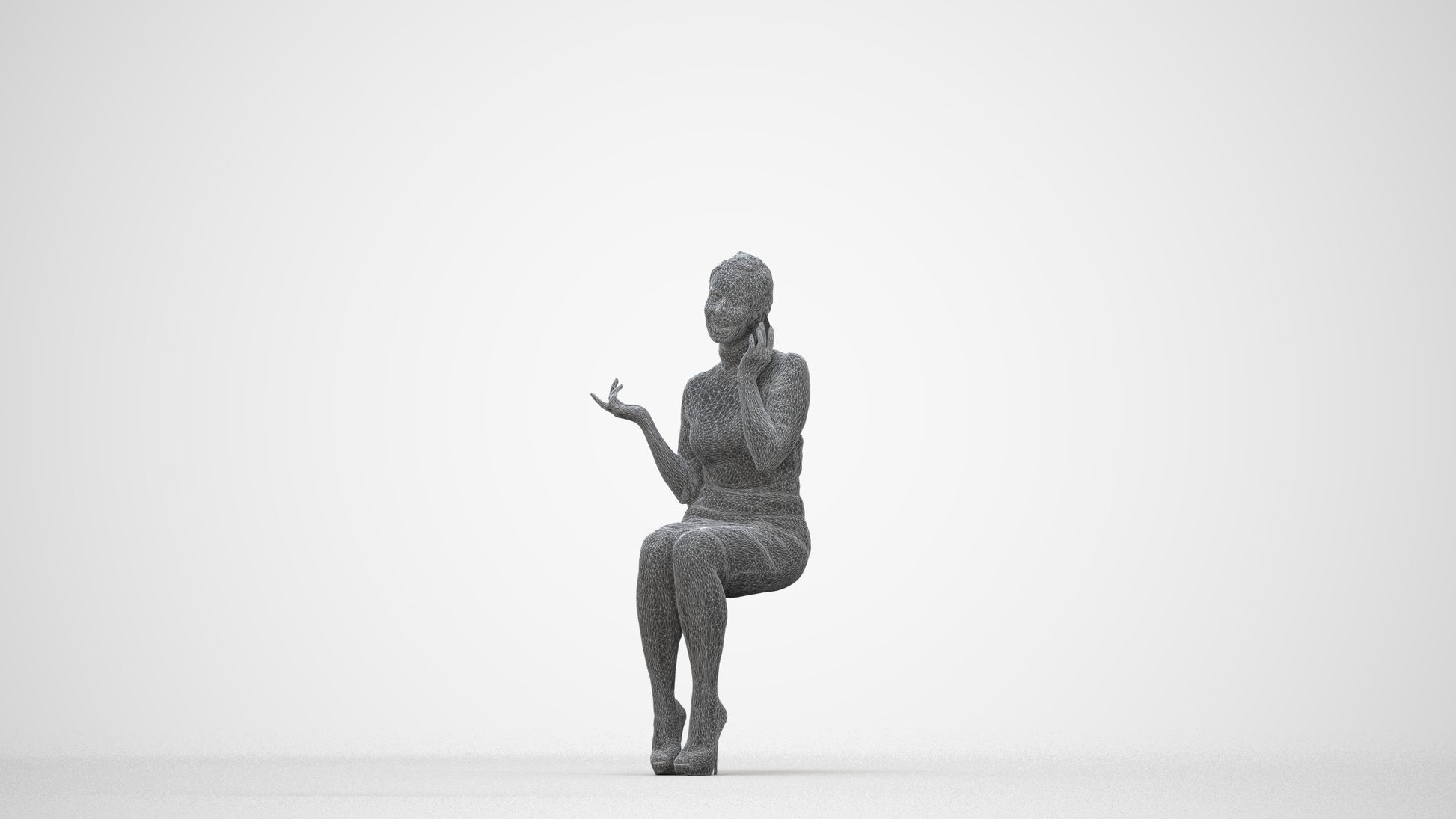realistic 3D people woman business, render-ready for V-Ray and Corona, FBX OBJ, wireframe back view