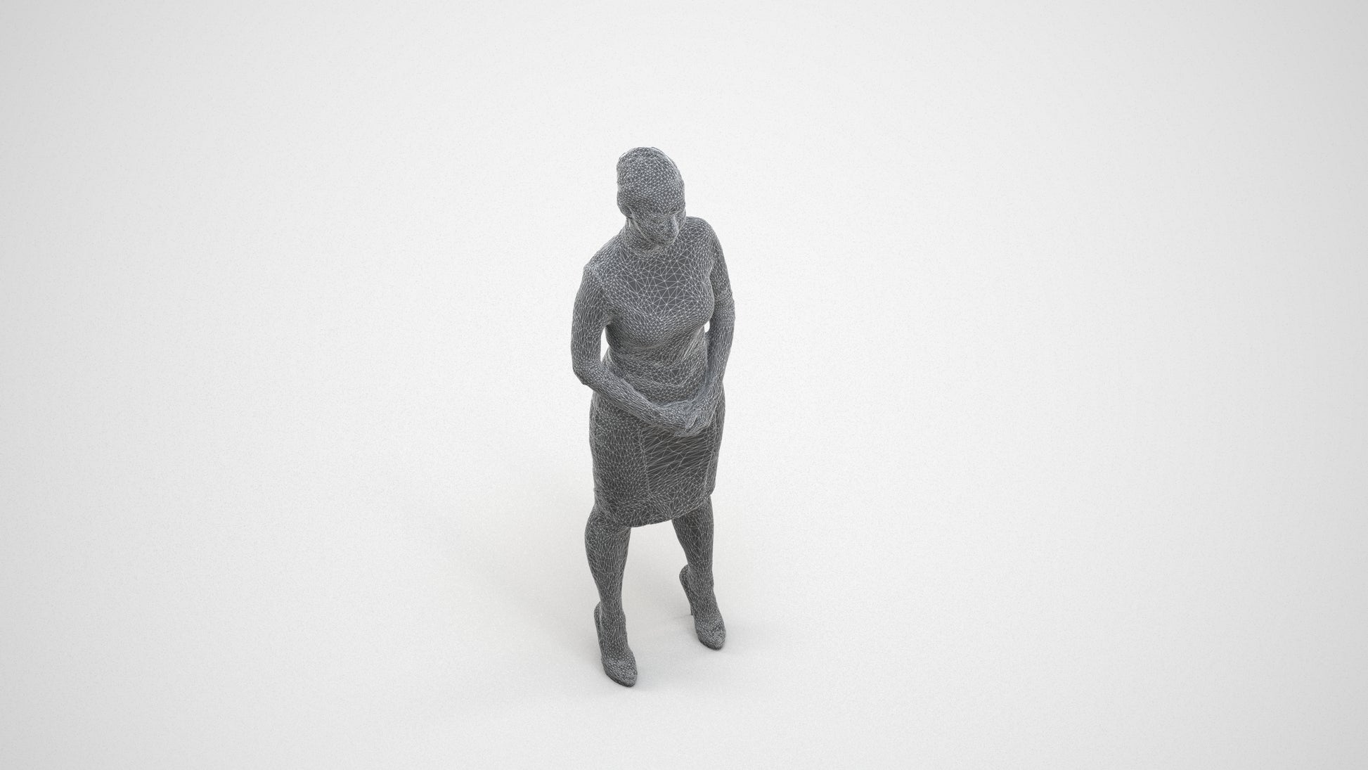 scanned 3D woman business, photogrammetry people for Enscape and V-Ray, wireframe three-quarter view