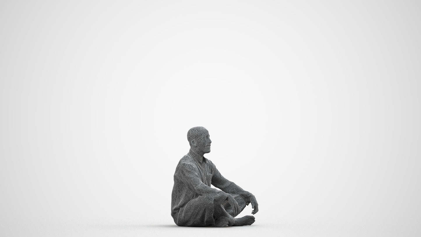 photogrammetry 3D man sitting, realistic human model archviz FBX, wireframe side view