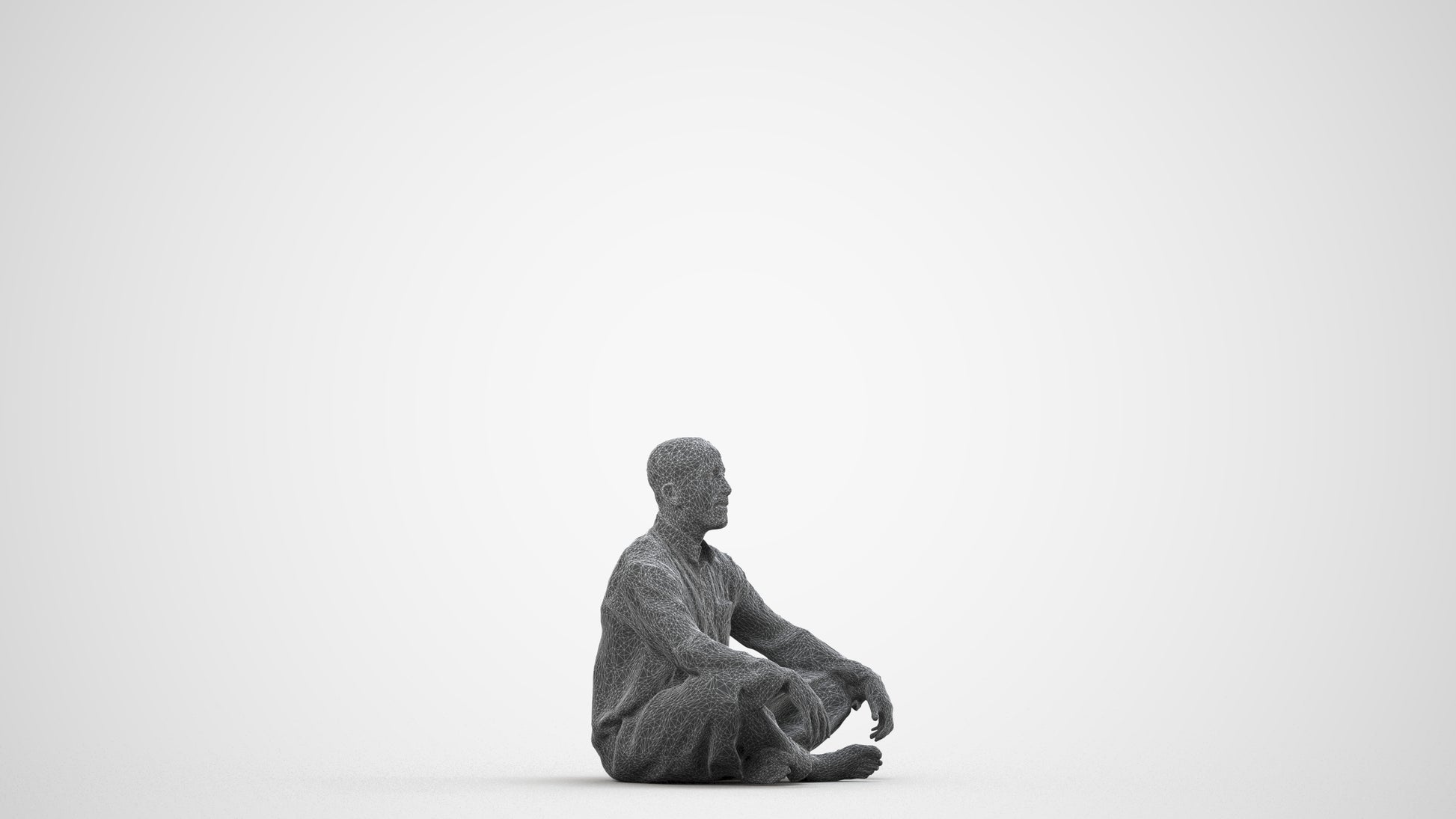 photogrammetry 3D man sitting, realistic human model archviz FBX, wireframe side view