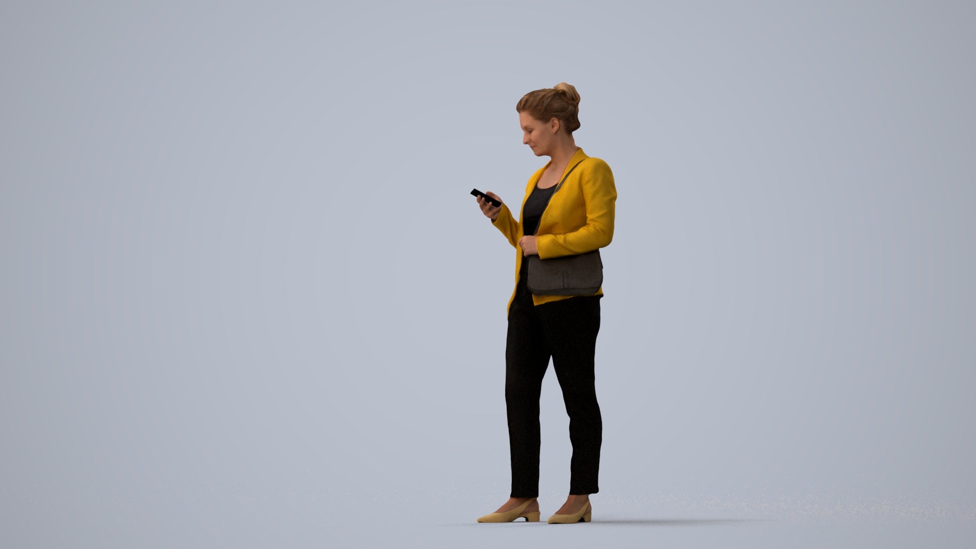 3D people model woman casual standing, scanned human for 3ds Max rendering, three-quarter view render