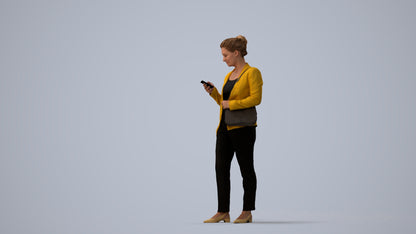 3D people model woman casual standing, scanned human for 3ds Max rendering, three-quarter view render