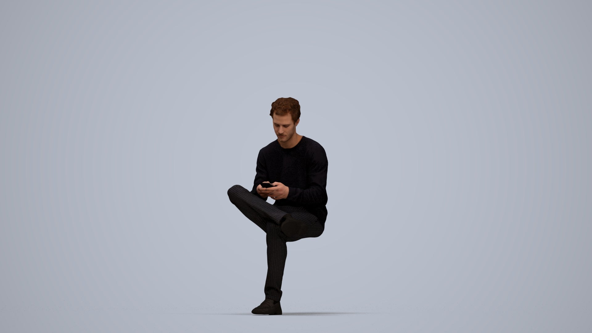 3D scanned man sitting casual, photorealistic archviz people for Enscape and SketchUp, top-down view render