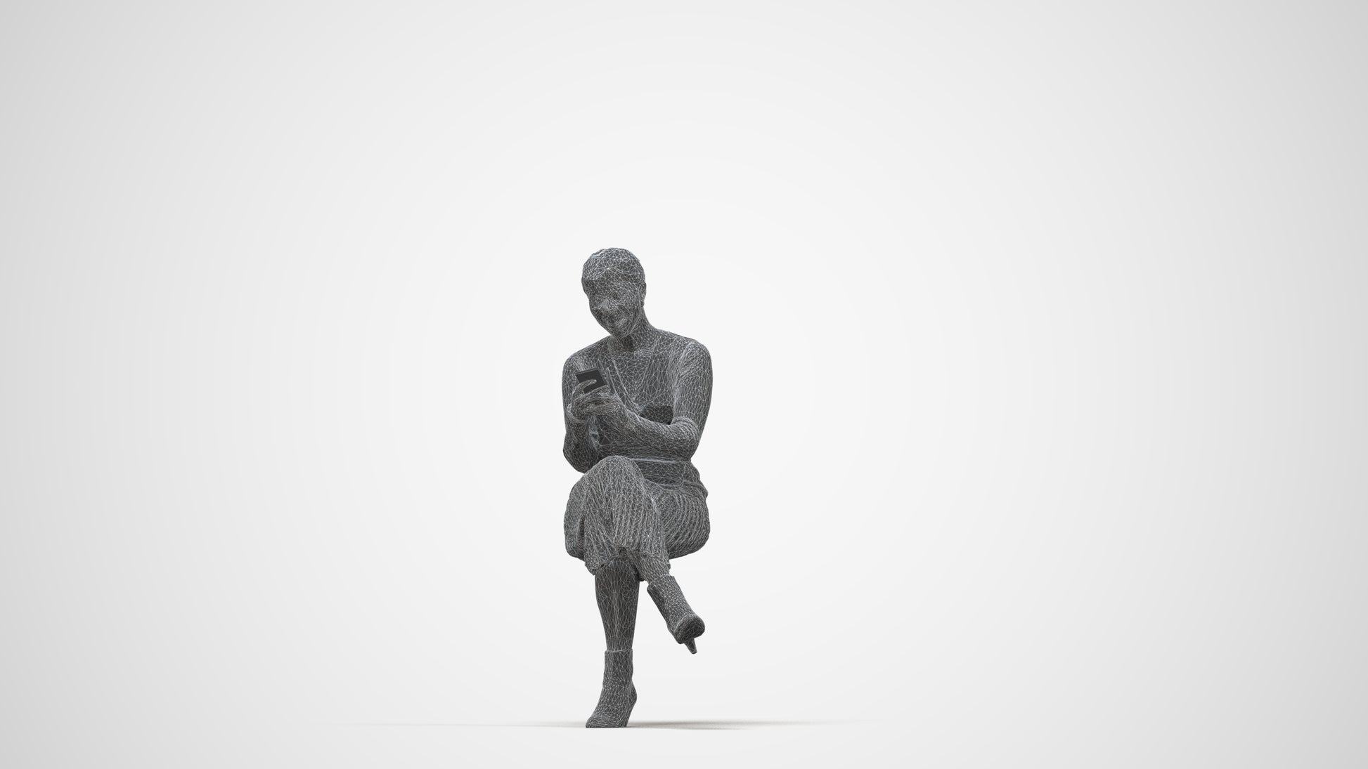 scanned 3D woman casual sitting, photogrammetry people for Enscape and V-Ray, wireframe back view