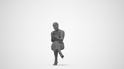 scanned 3D woman casual sitting, photogrammetry people for Enscape and V-Ray, wireframe back view