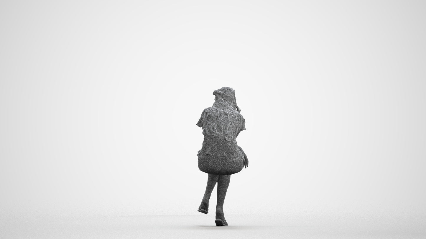 realistic 3D human woman casual sitting, archviz people FBX OBJ for Blender, wireframe front view