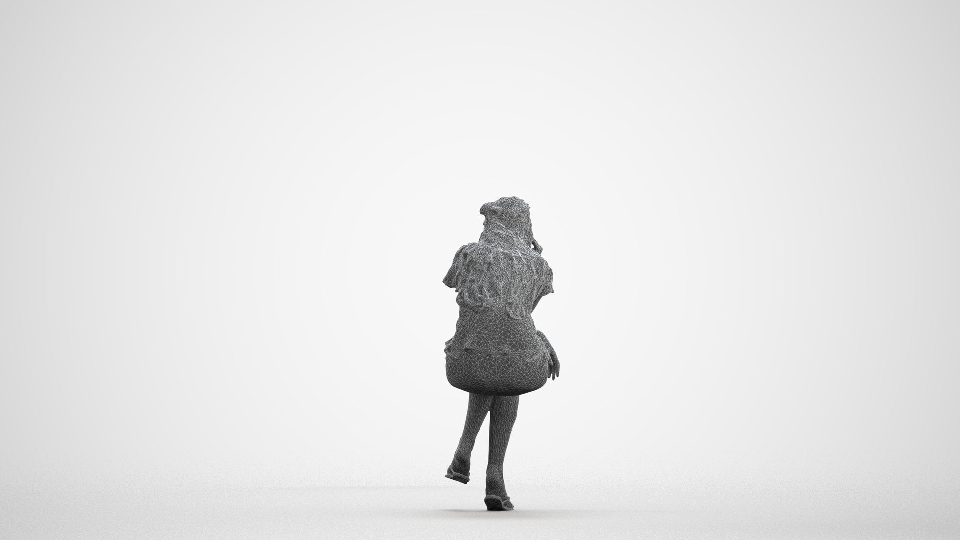 realistic 3D human woman casual sitting, archviz people FBX OBJ for Blender, wireframe front view