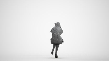 realistic 3D human woman casual sitting, archviz people FBX OBJ for Blender, wireframe front view