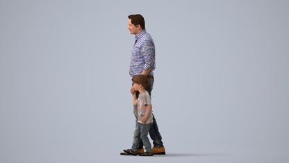 3D scanned boy kids casual, photorealistic archviz people for Enscape and SketchUp, three-quarter view render