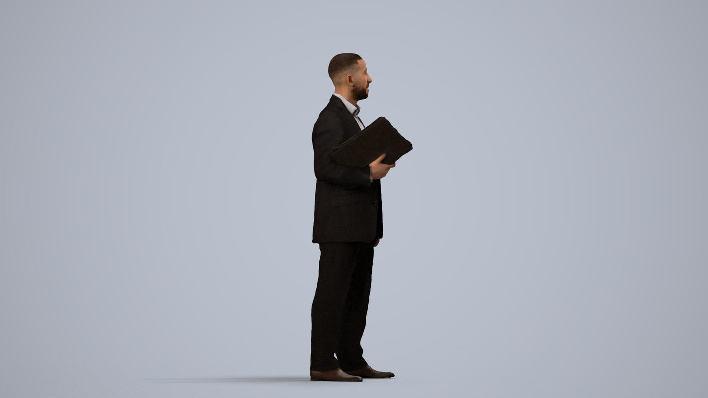 3D scanned man business, photorealistic archviz people for Enscape and SketchUp, side view render