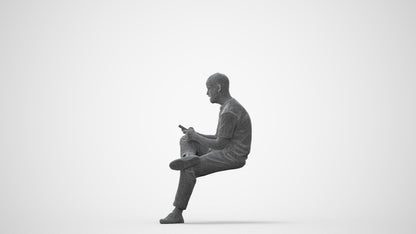 photogrammetry 3D man casual sitting, realistic human model archviz FBX, square thumbnail