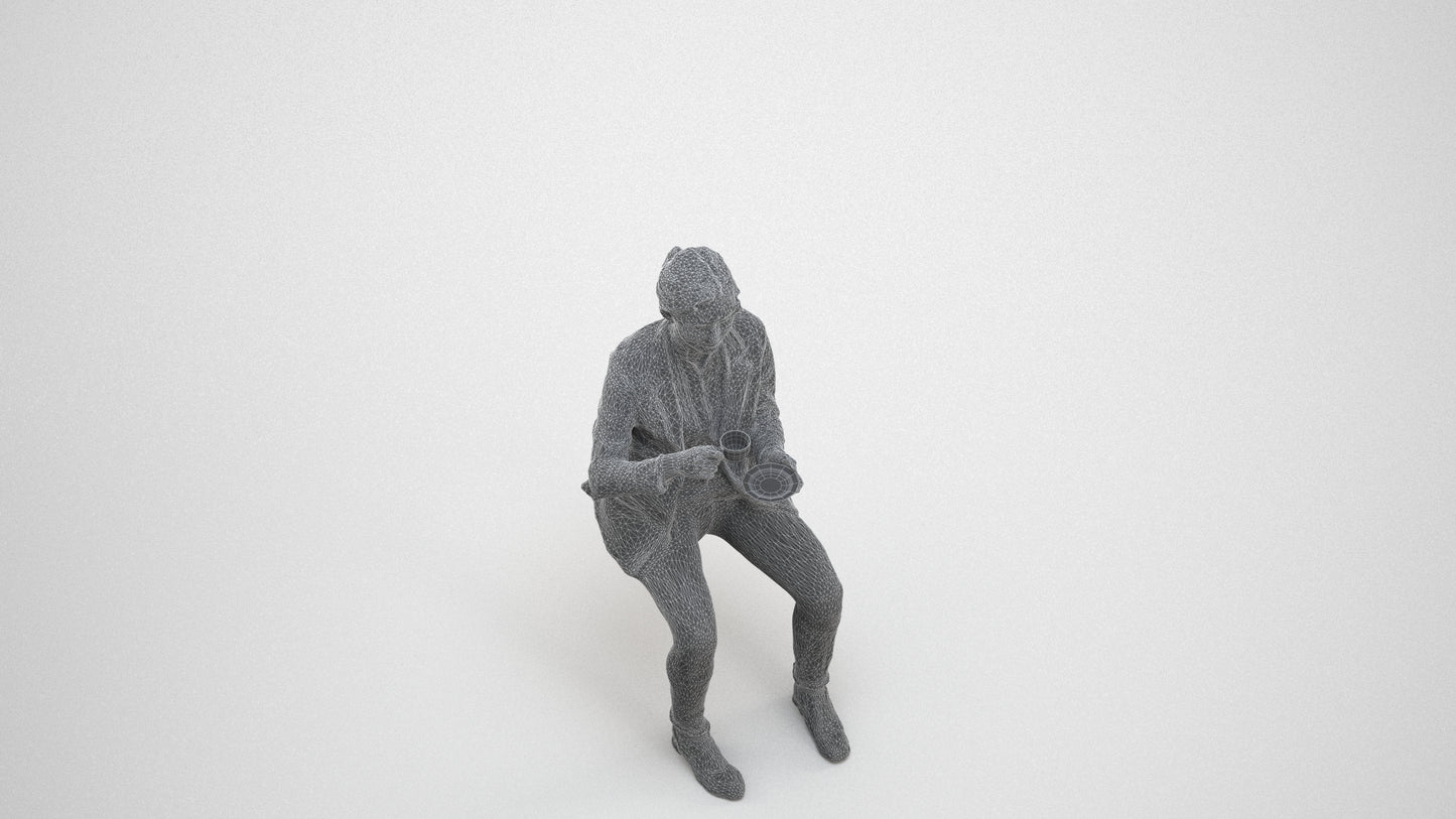 scanned 3D woman business, photogrammetry people for Enscape and V-Ray, wireframe three-quarter view