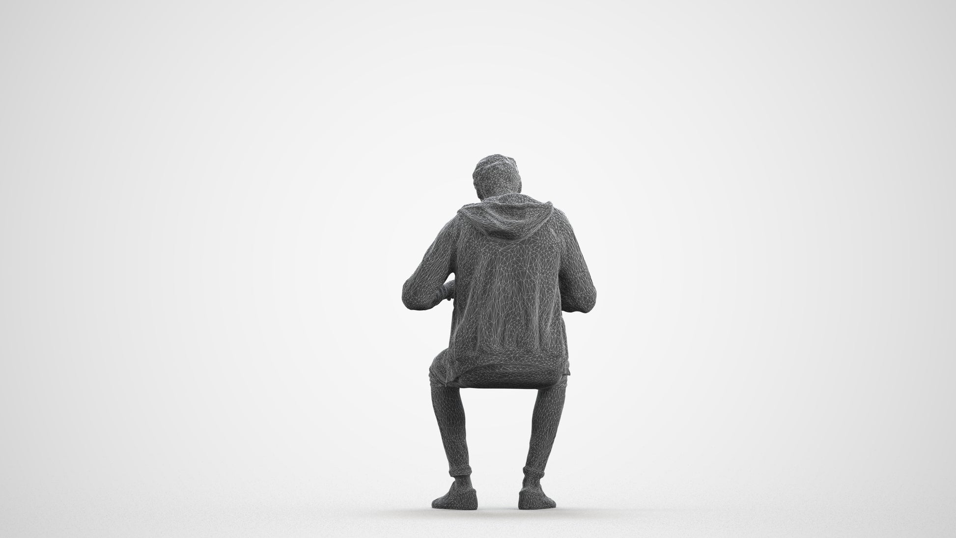realistic 3D man casual sitting, scanned archviz people for Blender and 3ds Max, wireframe front view