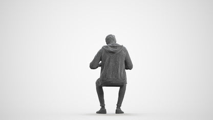realistic 3D man casual sitting, scanned archviz people for Blender and 3ds Max, wireframe front view