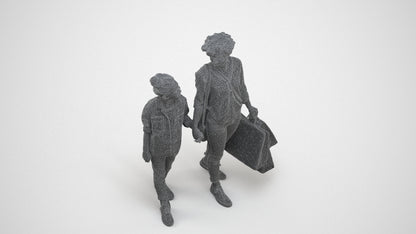 3D human model girl casual kids, photogrammetry scanned person for archviz, wireframe three-quarter view