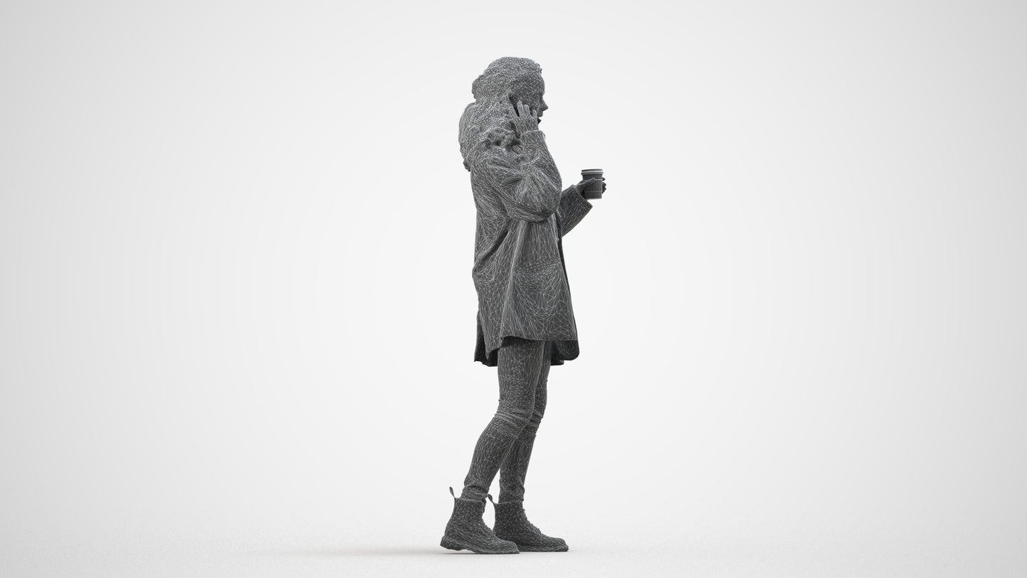 realistic 3D human woman casual walking, archviz people FBX OBJ for Blender, wireframe side view
