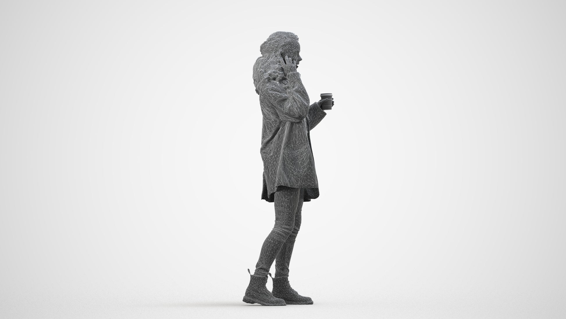realistic 3D human woman casual walking, archviz people FBX OBJ for Blender, wireframe side view