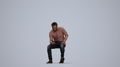 3D people model man casual sitting, scanned human for 3ds Max rendering, top-down view render