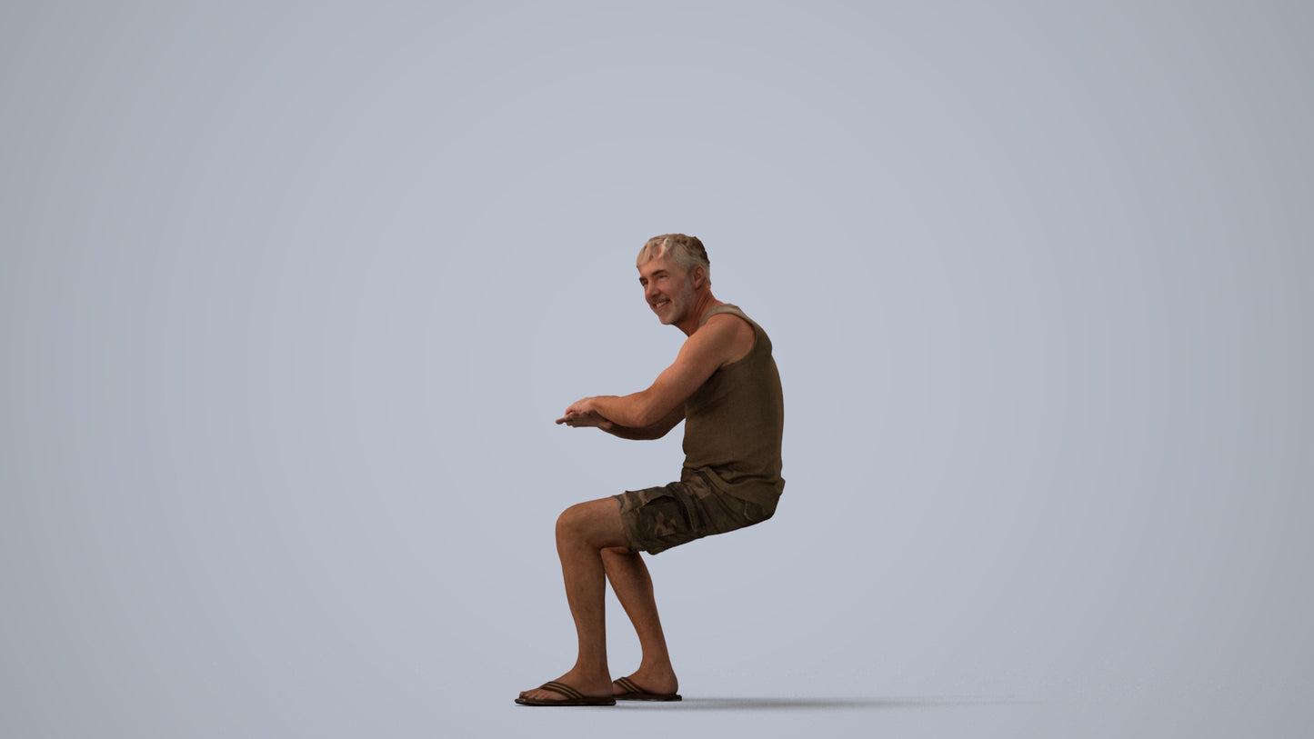 scanned 3D man casual sitting, photogrammetry people for Enscape and V-Ray, three-quarter view render
