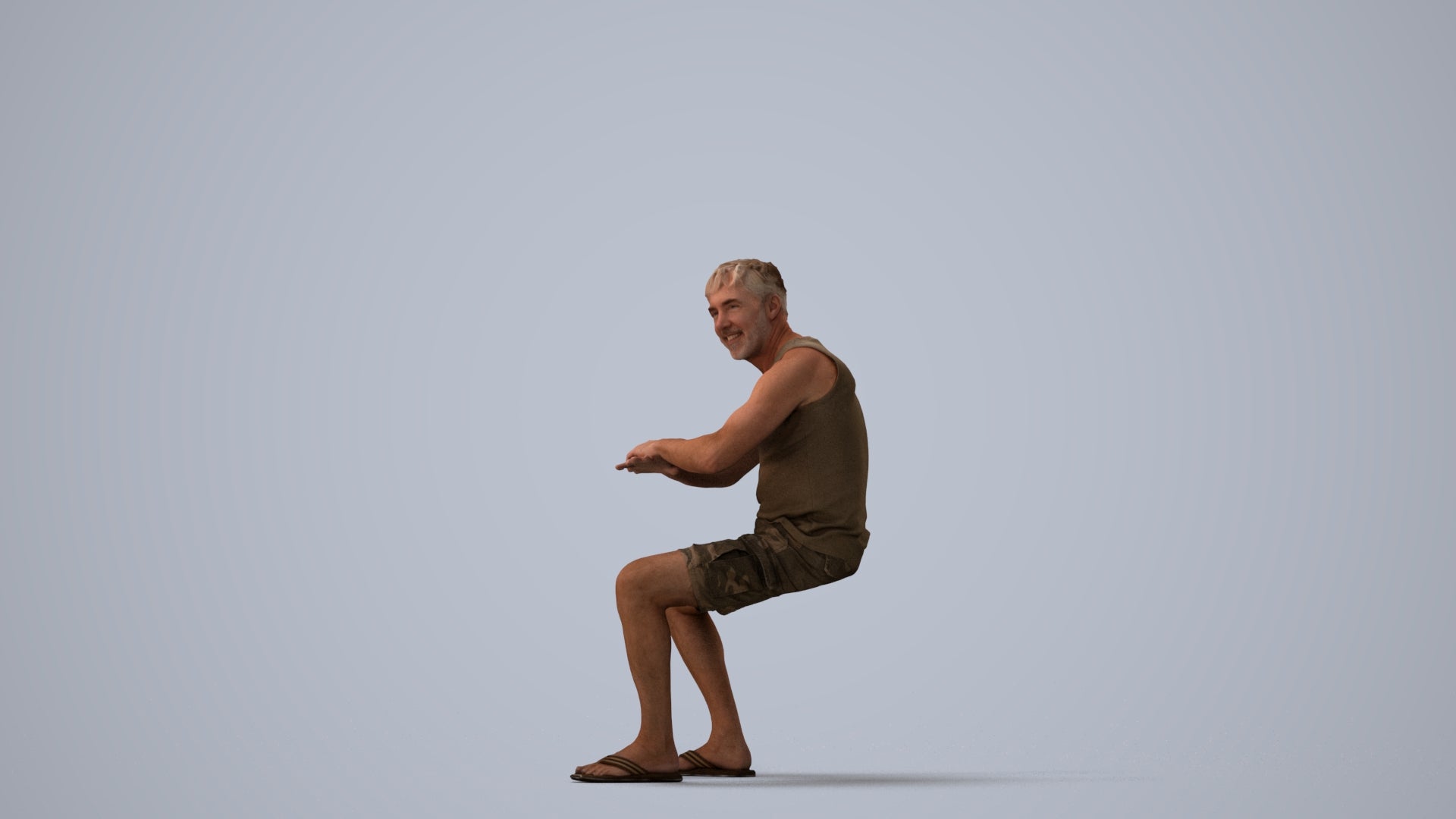 scanned 3D man casual sitting, photogrammetry people for Enscape and V-Ray, three-quarter view render