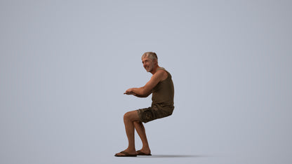 scanned 3D man casual sitting, photogrammetry people for Enscape and V-Ray, three-quarter view render