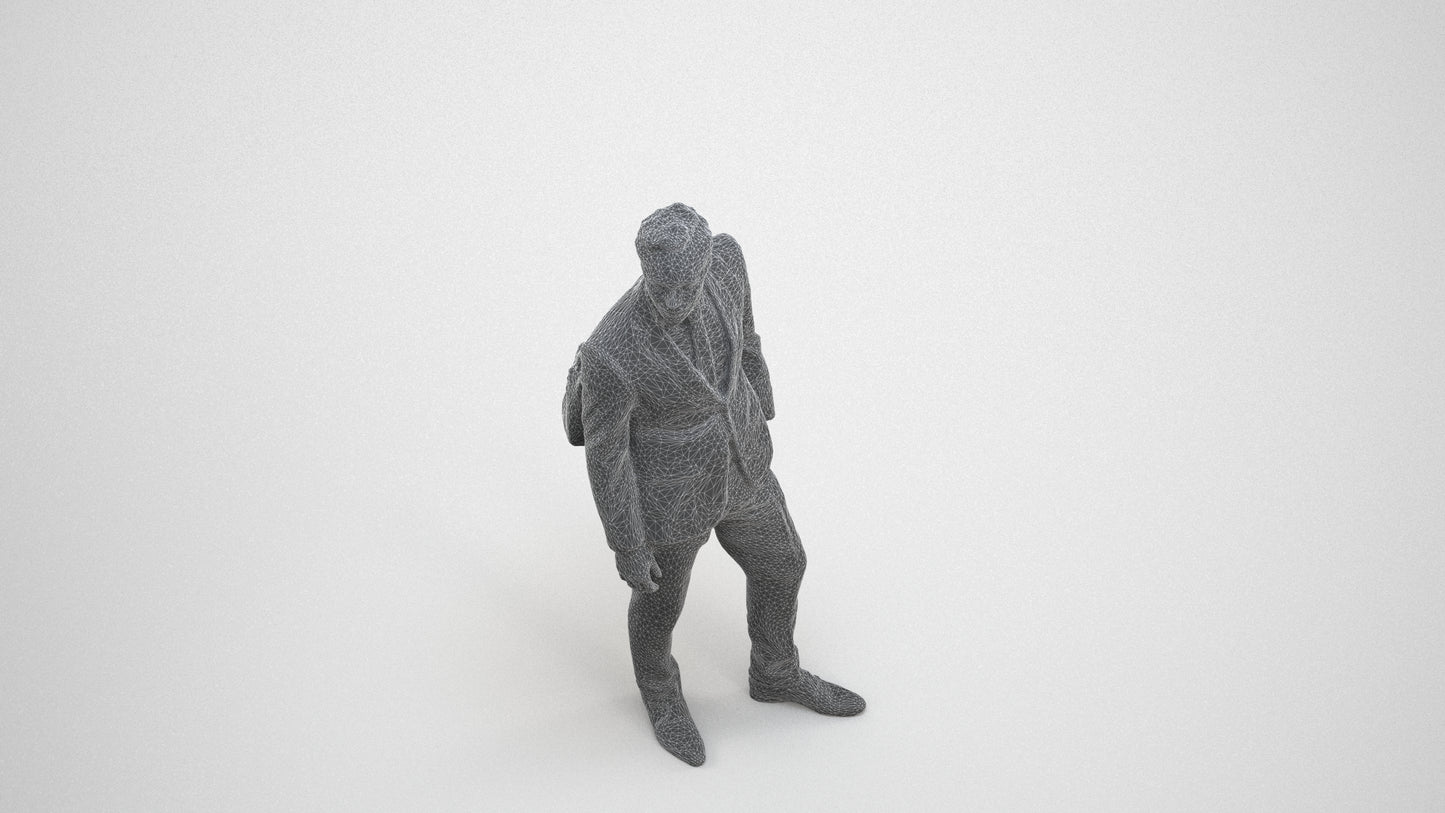 realistic 3D man business, scanned archviz people for Blender and 3ds Max, wireframe three-quarter view