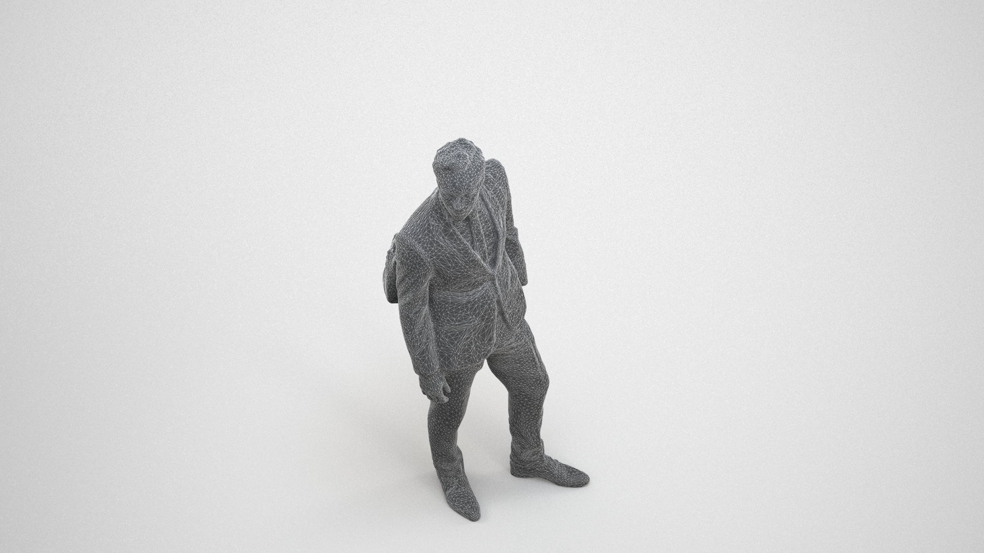 realistic 3D man business, scanned archviz people for Blender and 3ds Max, wireframe three-quarter view