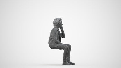 3D people model man casual sitting, scanned human for 3ds Max rendering, wireframe side view