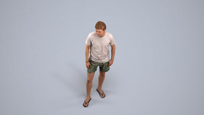 3D human model man casual standing, photogrammetry scanned person for archviz, back view render
