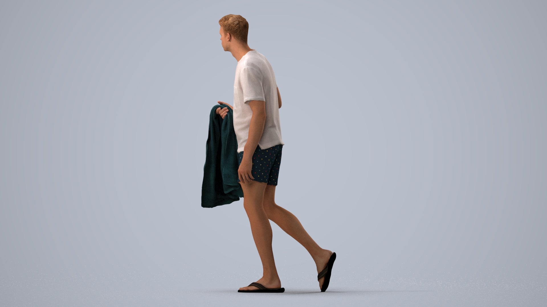 scanned 3D man walking, photogrammetry people for Enscape and V-Ray, three-quarter view render