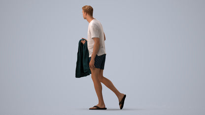 scanned 3D man walking, photogrammetry people for Enscape and V-Ray, three-quarter view render