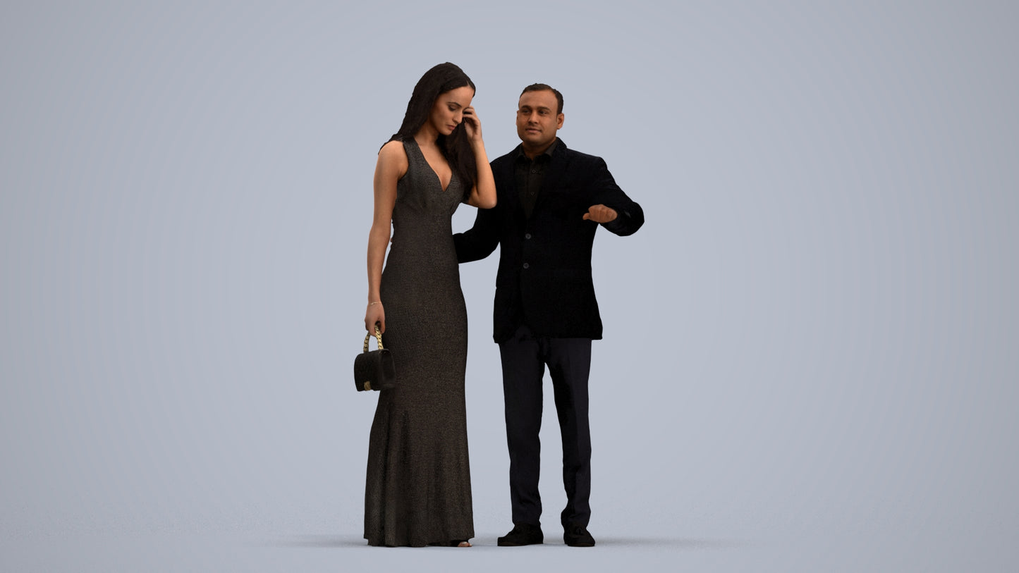 3D people model man formal couple, scanned human for 3ds Max rendering, standing pose render