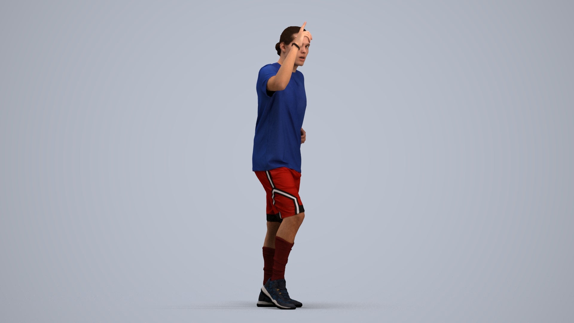 3D human model man sport, photogrammetry scanned person for archviz, standing pose render