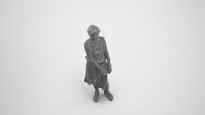3D human model woman casual standing, photogrammetry scanned person for archviz, wireframe three-quarter view