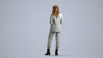 3D human model woman business, photogrammetry scanned person for archviz, front view render