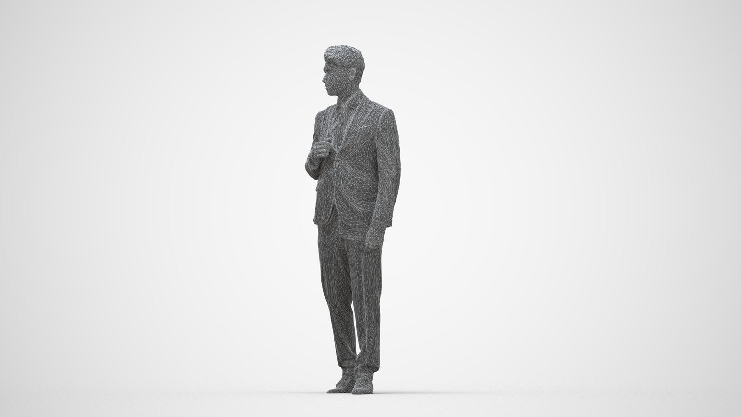 3D scanned man walking business, photorealistic archviz people for Enscape and SketchUp, wireframe back view