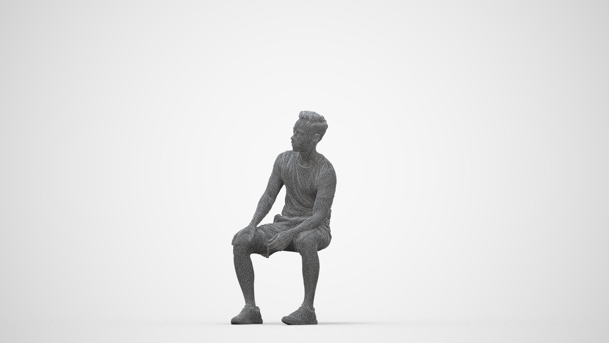 realistic 3D human man casual sitting, archviz people FBX OBJ for Blender, wireframe back view