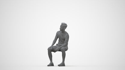 realistic 3D human man casual sitting, archviz people FBX OBJ for Blender, wireframe back view
