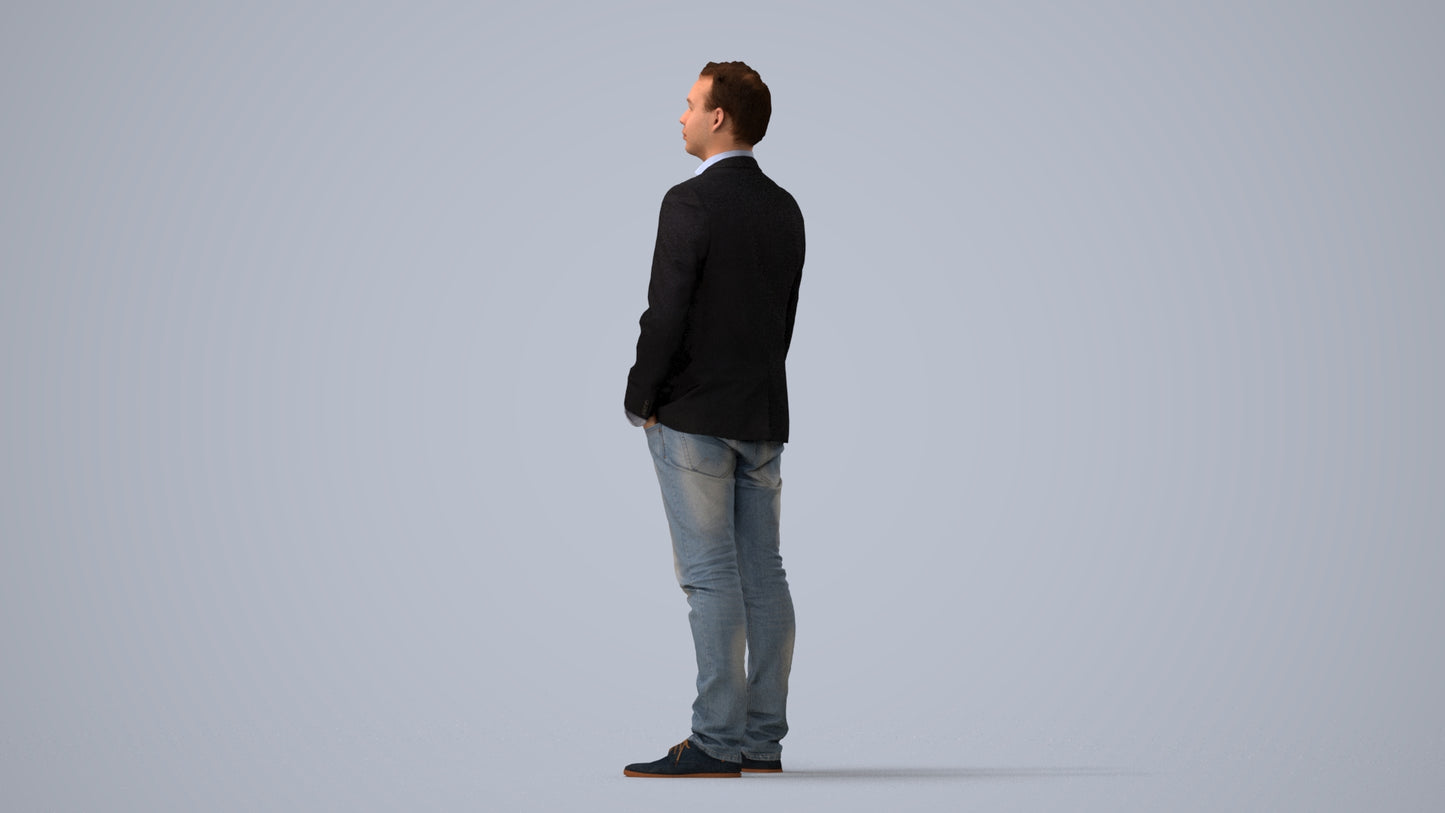 3D people model man business, scanned human for 3ds Max rendering, three-quarter view render