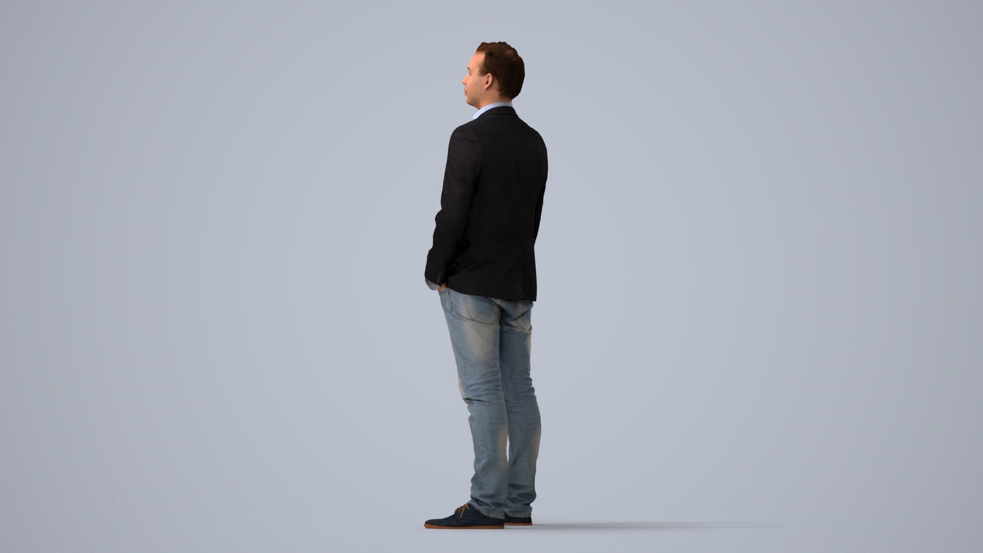 3D people model man business, scanned human for 3ds Max rendering, three-quarter view render