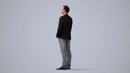 3D people model man business, scanned human for 3ds Max rendering, three-quarter view render