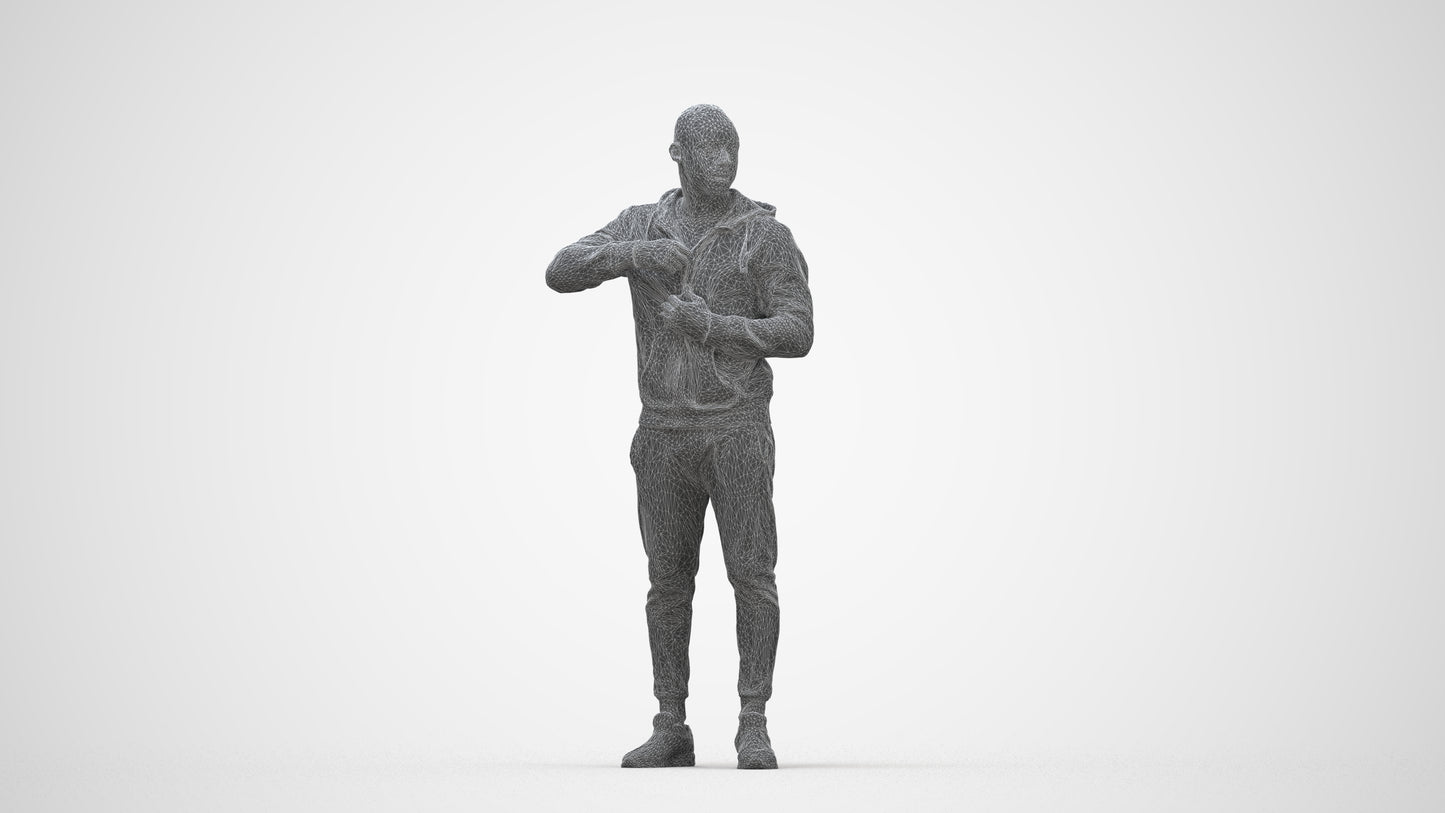 photogrammetry 3D man sport standing, realistic human model archviz FBX, wireframe back view
