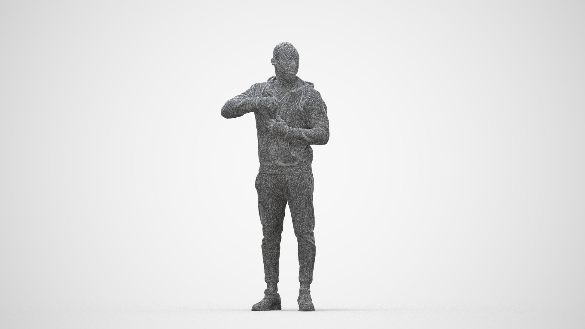 photogrammetry 3D man sport standing, realistic human model archviz FBX, wireframe back view